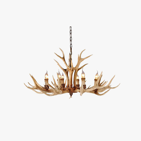 Lustre en résine avec bougeoirs en bois de cerf style rétro Silva