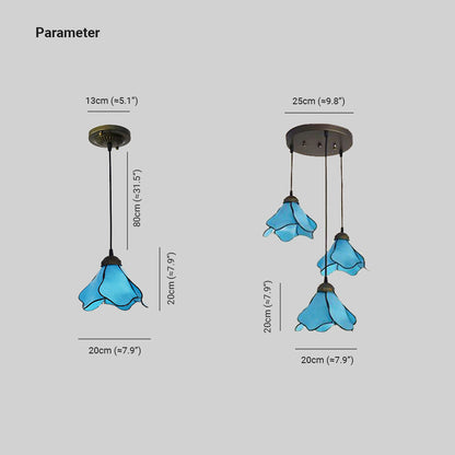 Arisha Flower Glass Pendant Light, Blue/Pink, 1/3 Heads
