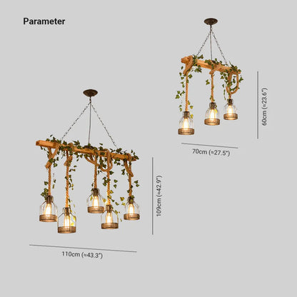 Suspension Epoch Caged Vintage Farmhouse en bois avec 3 ou 5 têtes