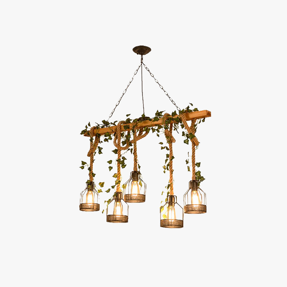 Suspension Epoch Caged Vintage Farmhouse en bois avec 3 ou 5 têtes