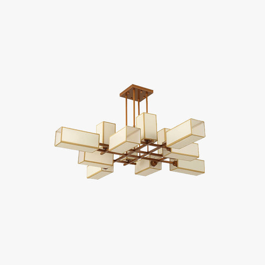 Arisha Hanglamp Vierkant Retro, Metaal/Stof, Zwart/Goud, Woonkamer