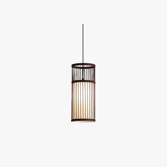 Ritta Weave Cylinder Pendant Light, Coffee/Wood, Metal/Bamboo