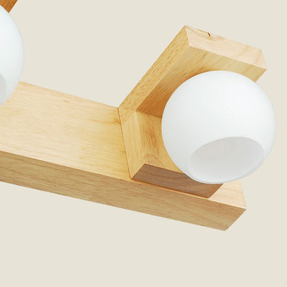 Muto Wooden Ball Mirror Front Vanity Wall Lamp, Log Color