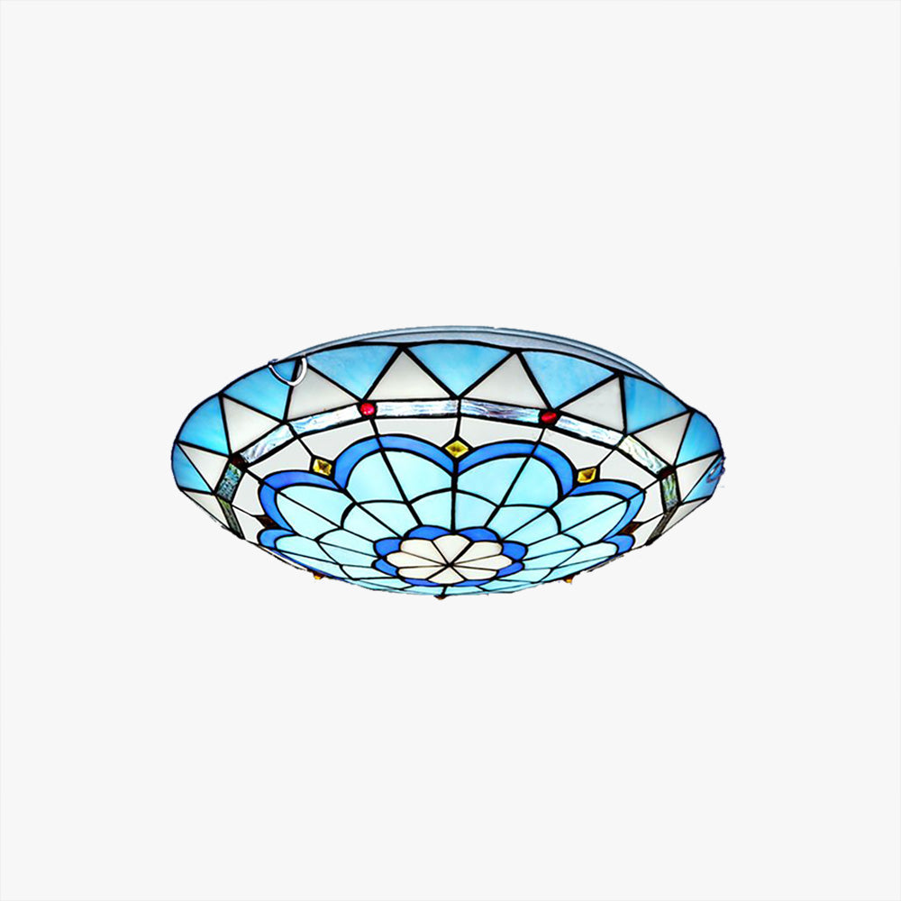 Tiffany Flush Mount Glass Colorful Ceiling Light, Bedroom