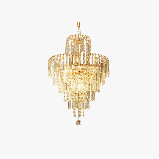 Lustre doré en cristal à 5 couches et pampilles Kristy Luxury