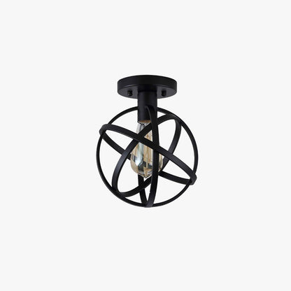 Arisha Retro Globe Lantern Metal Flush Mount Ceiling Light, Balck