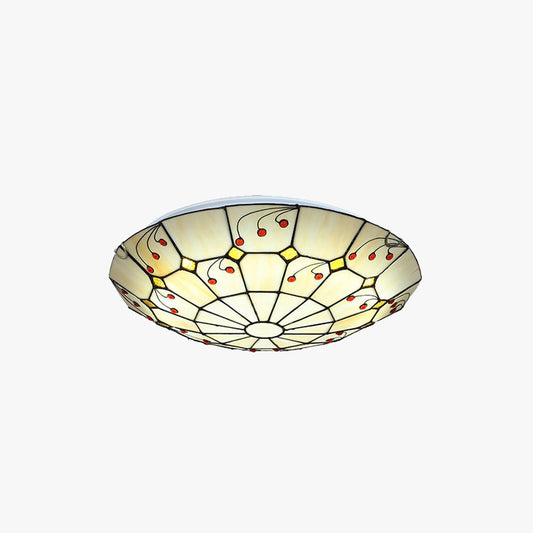 Lampada da soffitto Tiffany Rustic in vetro con montaggio a incasso, bianco, cucina