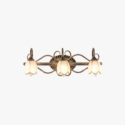 Arisha Antique Brass Flower Mirror Front Vanity Wall Lamp