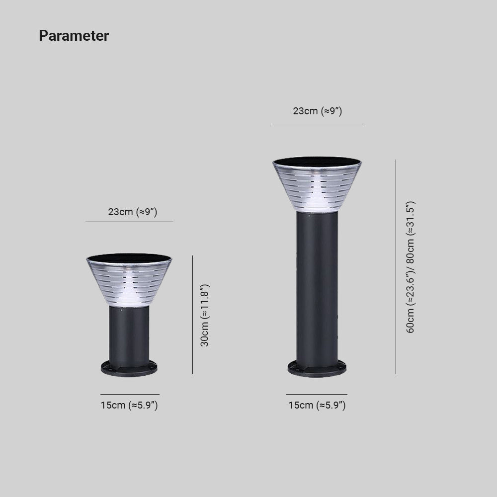 Ray Moderne konische Solar-Pollerleuchte für den Außenbereich, Schwarz