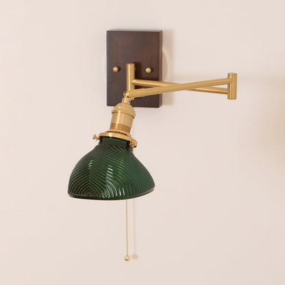 Emeric Adjustable Swing Arm Wall Lamp with Green Glass Shade