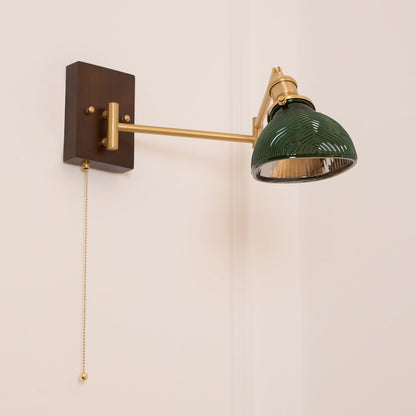 Emeric Adjustable Swing Arm Wall Lamp with Green Glass Shade