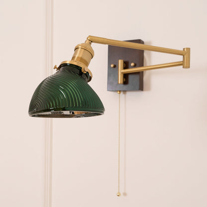 Emeric Adjustable Swing Arm Wall Lamp with Green Glass Shade