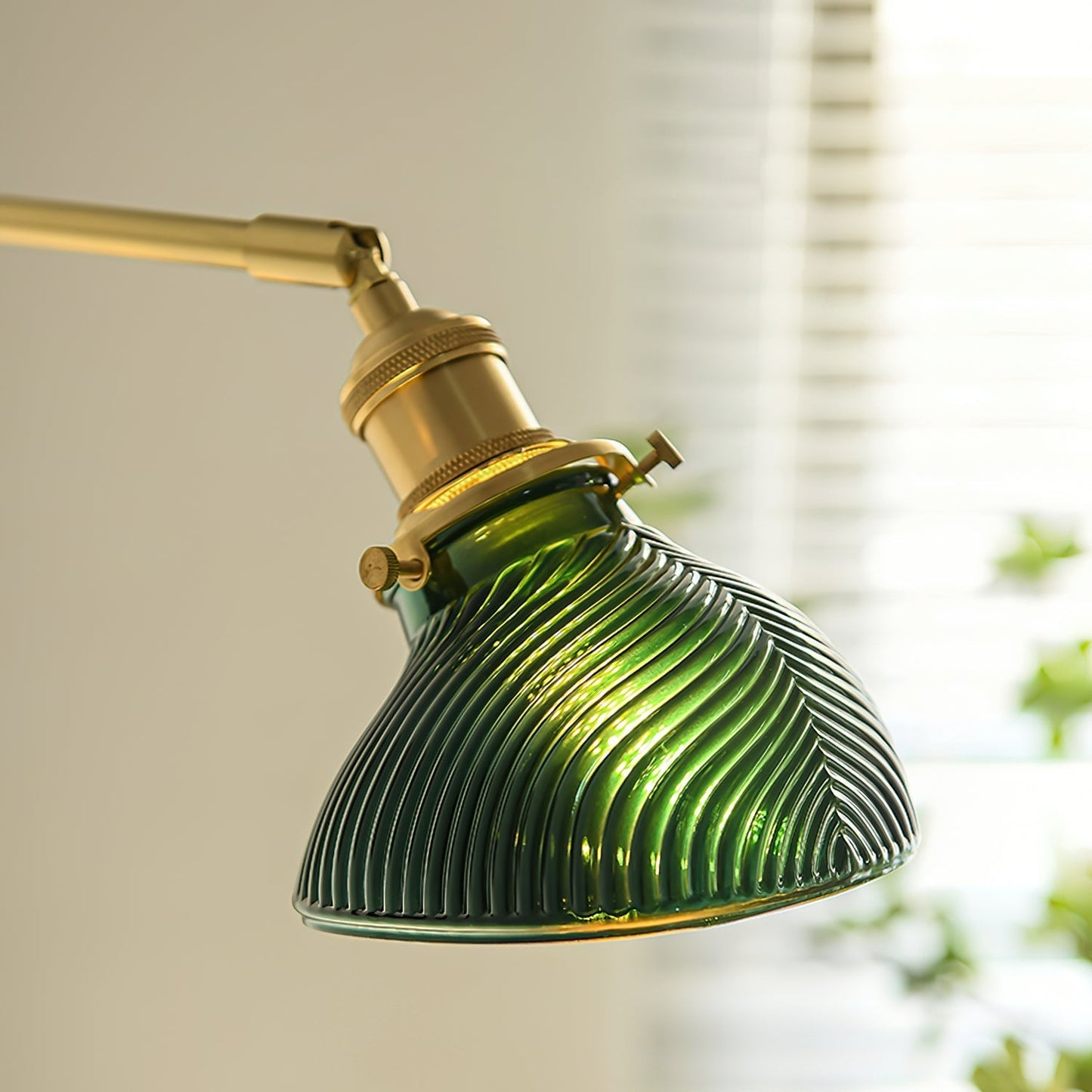 Emeric Adjustable Swing Arm Wall Lamp with Green Glass Shade