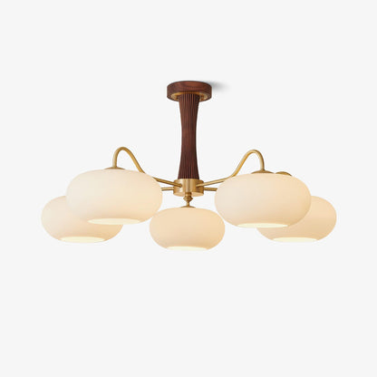 Lustre Candy en Laiton, Bois, Verre et Kaki