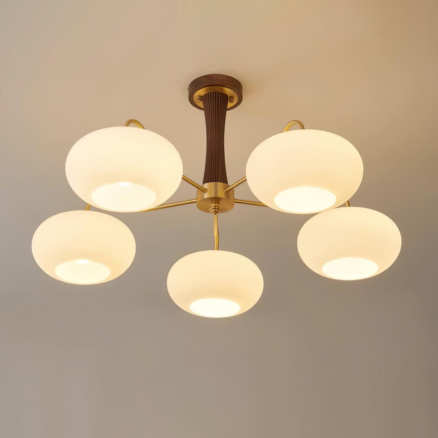 Lustre Candy en Laiton, Bois, Verre et Kaki