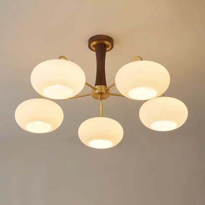 Lustre Candy en Laiton, Bois, Verre et Kaki