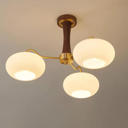 Lustre Candy en Laiton, Bois, Verre et Kaki