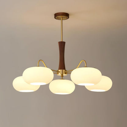 Lustre Candy en Laiton, Bois, Verre et Kaki
