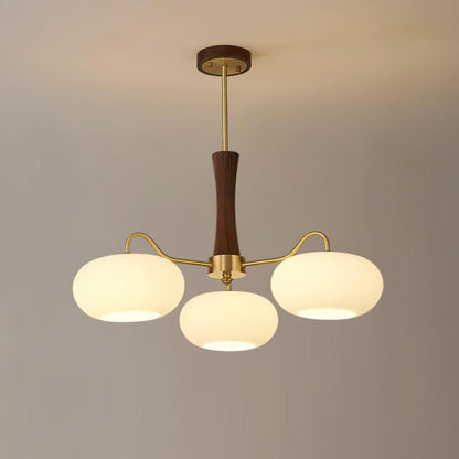 Lustre Candy en Laiton, Bois, Verre et Kaki