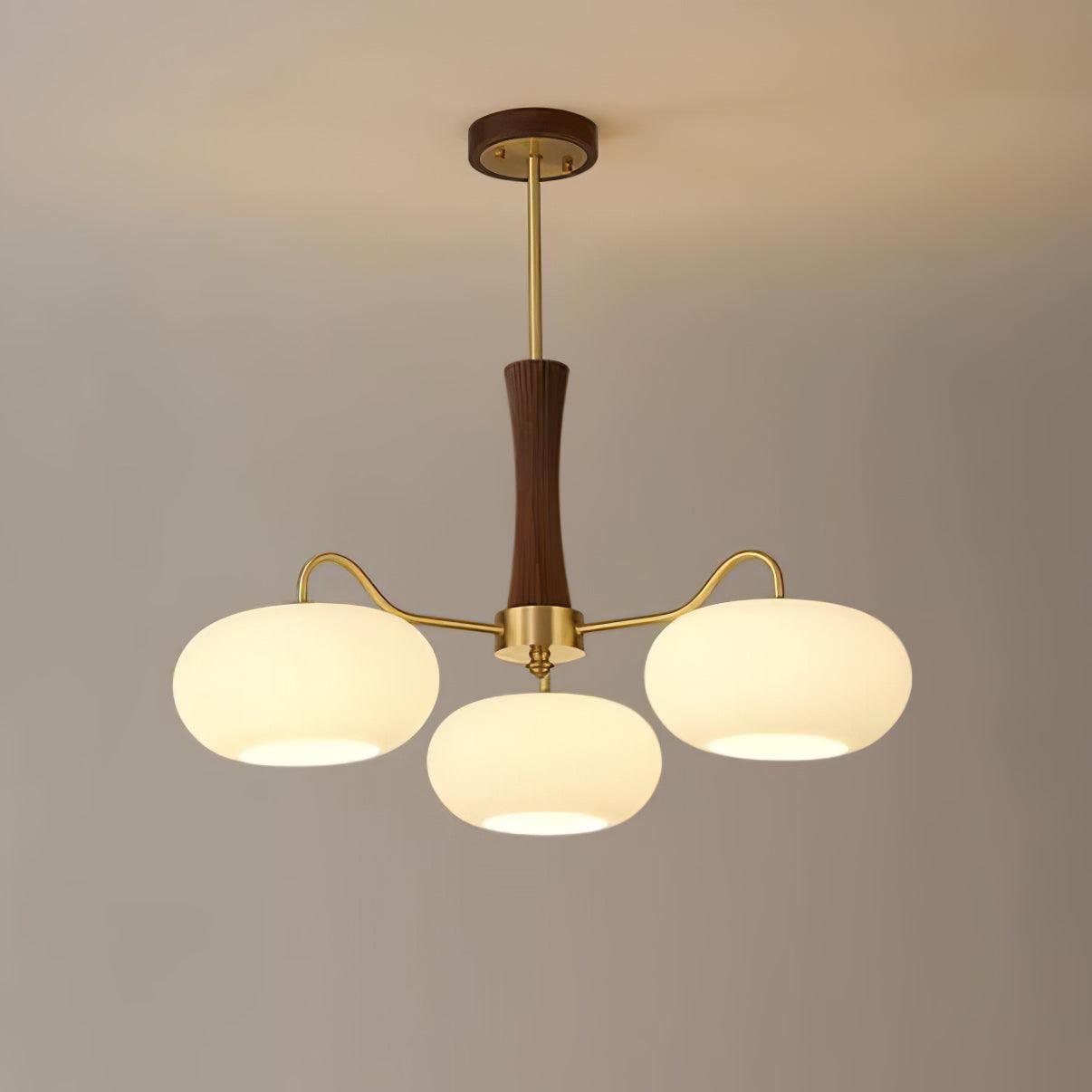 Lustre Candy en Laiton, Bois, Verre et Kaki