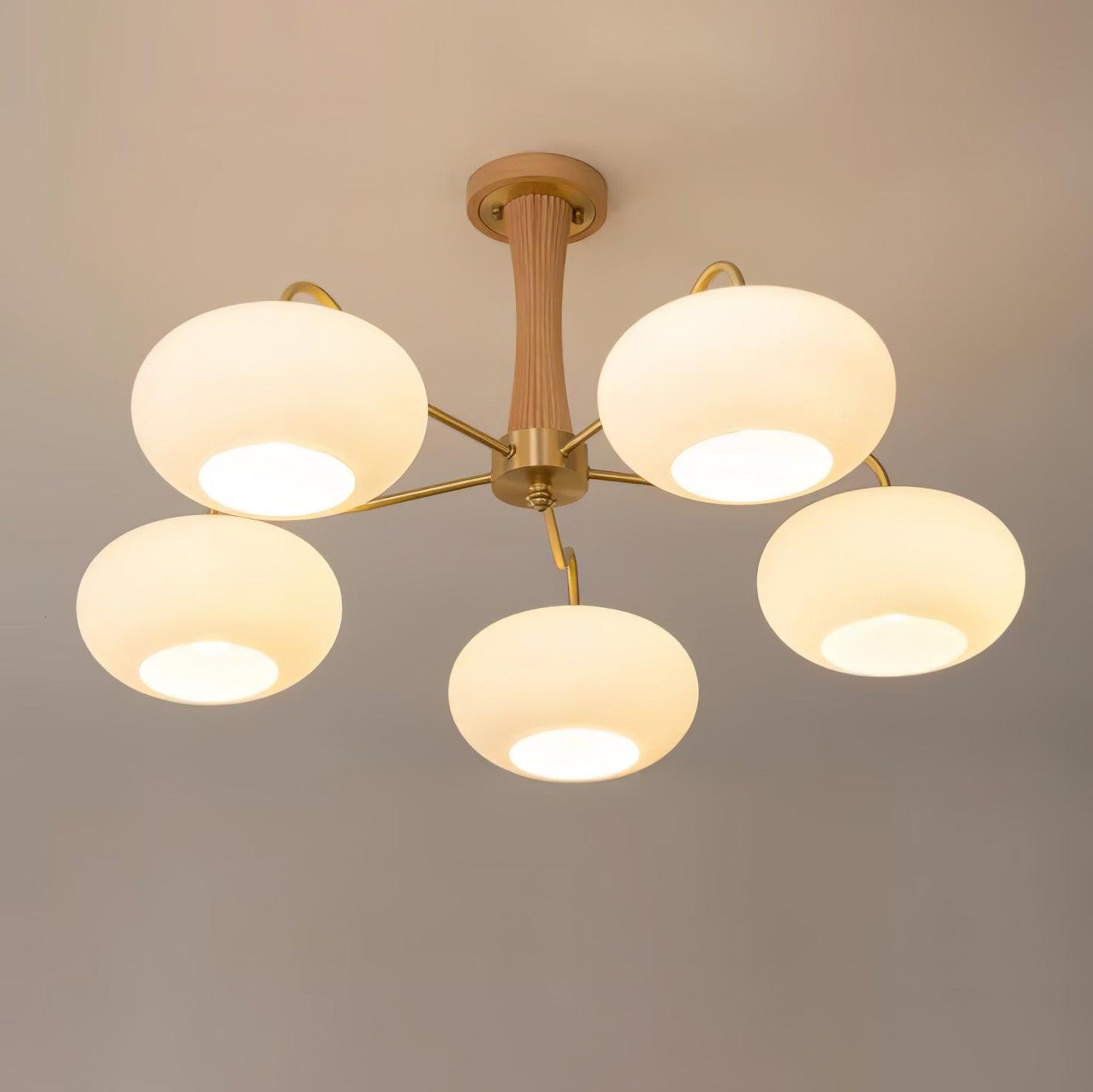 Lustre Candy en Laiton, Bois, Verre et Kaki
