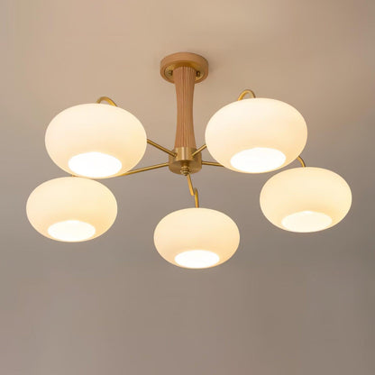 Lustre Candy en Laiton, Bois, Verre et Kaki