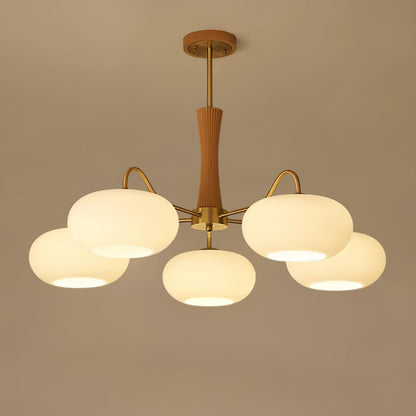 Lustre Candy en Laiton, Bois, Verre et Kaki