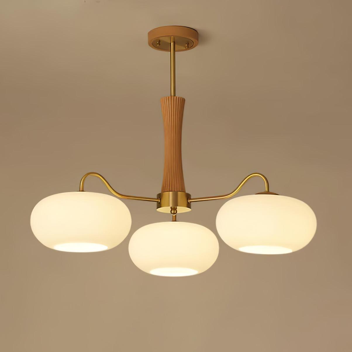 Lustre Candy en Laiton, Bois, Verre et Kaki