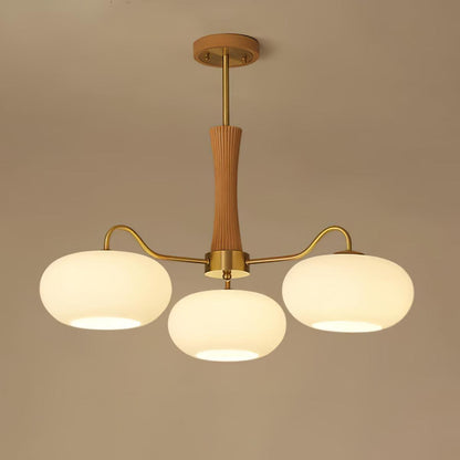 Lustre Candy en Laiton, Bois, Verre et Kaki