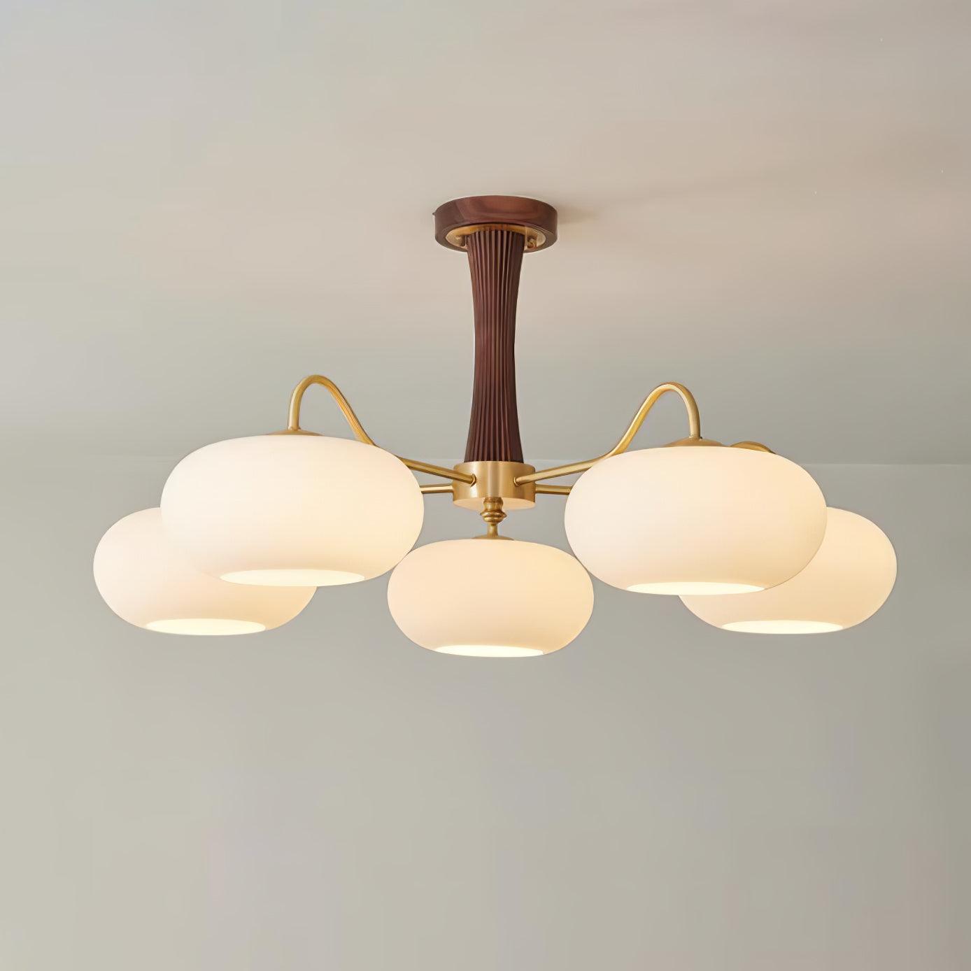 Lustre Candy en Laiton, Bois, Verre et Kaki