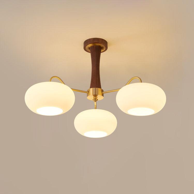 Lustre Candy en Laiton, Bois, Verre et Kaki