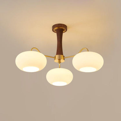 Lustre Candy en Laiton, Bois, Verre et Kaki