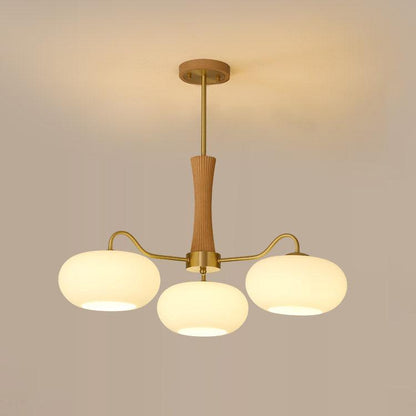 Lustre Candy en Laiton, Bois, Verre et Kaki