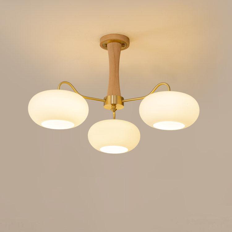 Lustre Candy en Laiton, Bois, Verre et Kaki