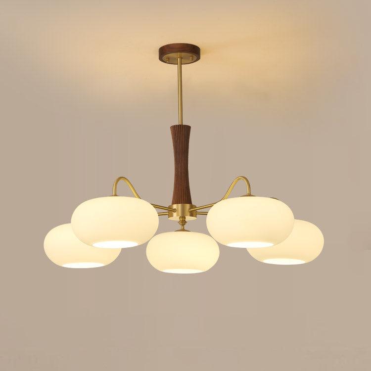 Lustre Candy en Laiton, Bois, Verre et Kaki