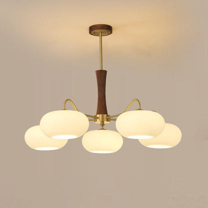 Lustre Candy en Laiton, Bois, Verre et Kaki