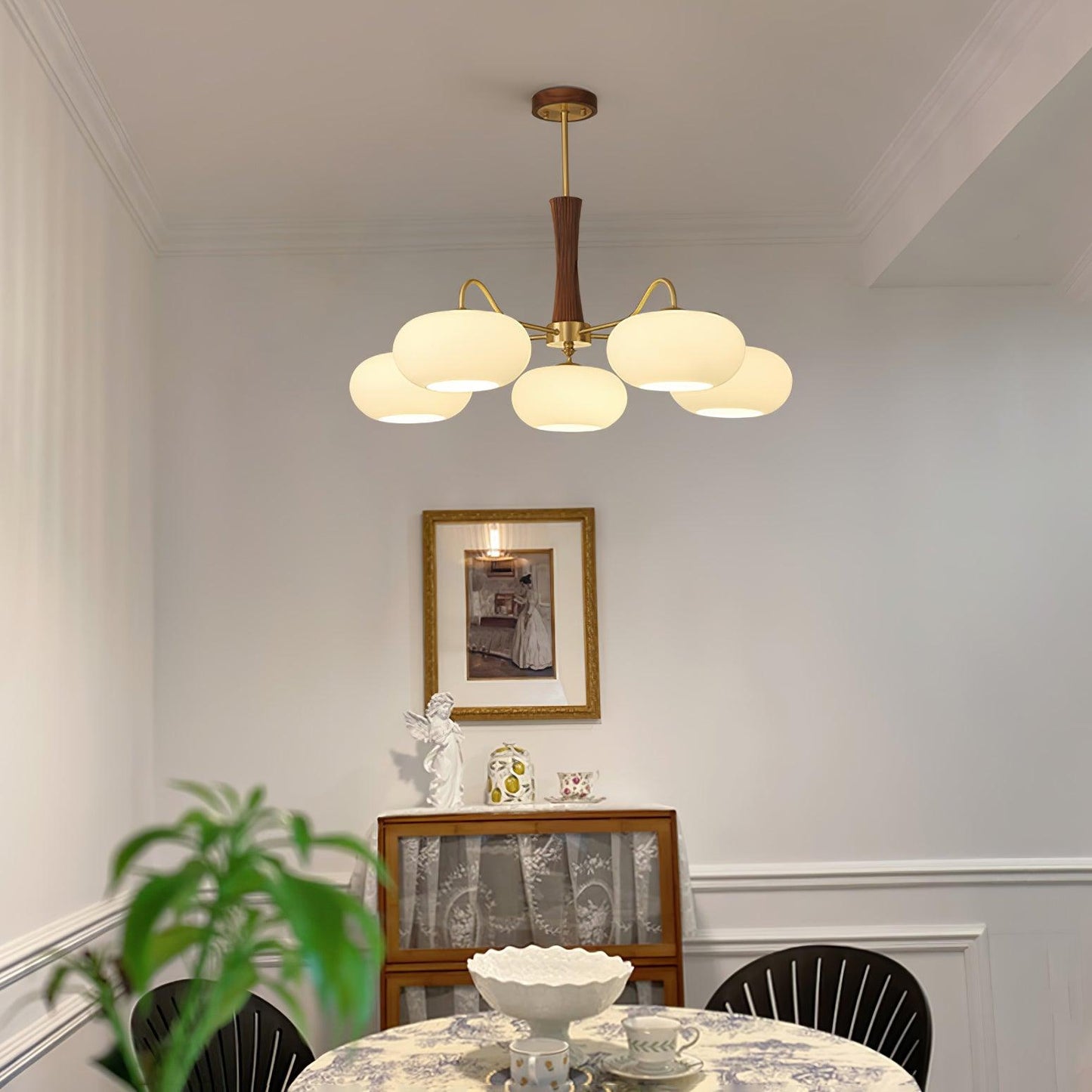 Lustre Candy en Laiton, Bois, Verre et Kaki