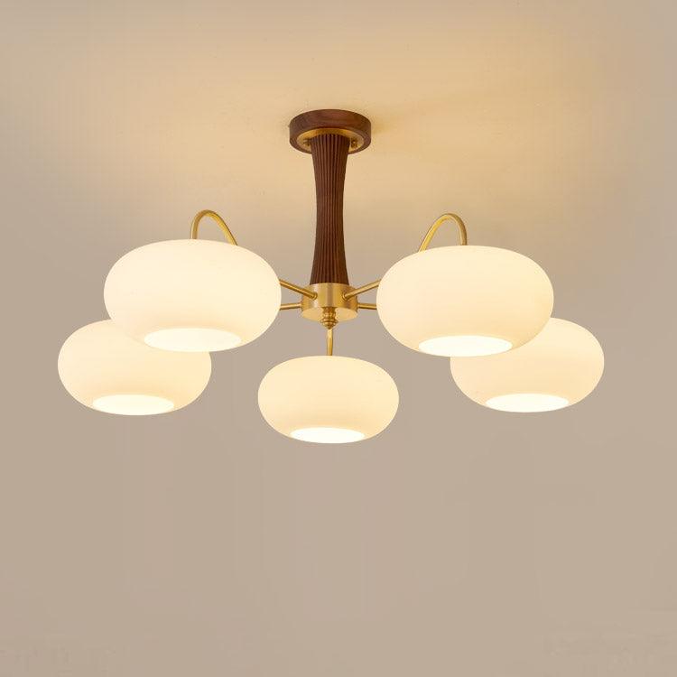 Lustre Candy en Laiton, Bois, Verre et Kaki