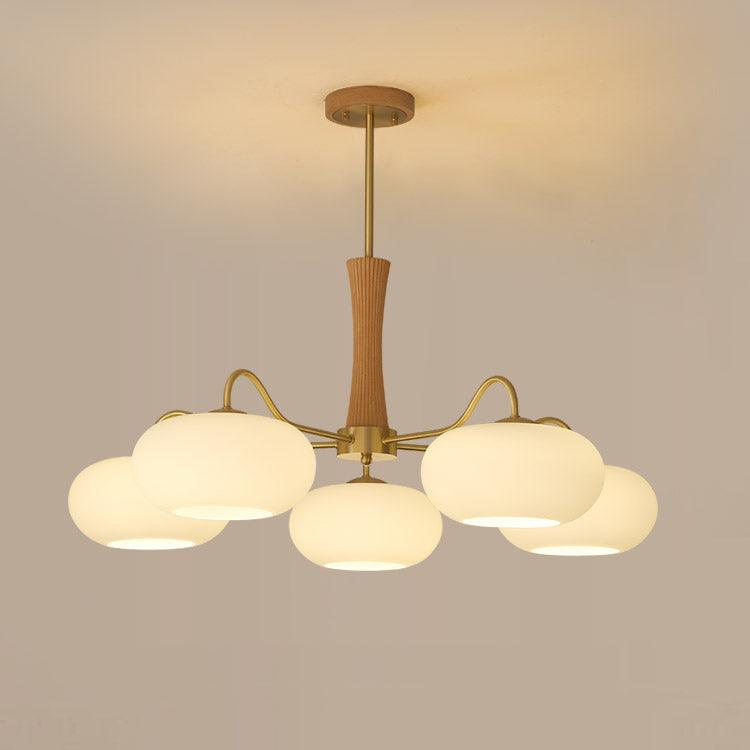 Lustre Candy en Laiton, Bois, Verre et Kaki