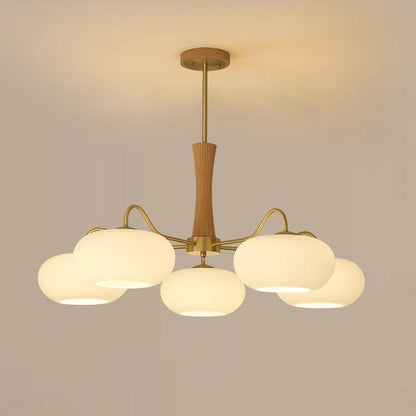 Lustre Candy en Laiton, Bois, Verre et Kaki