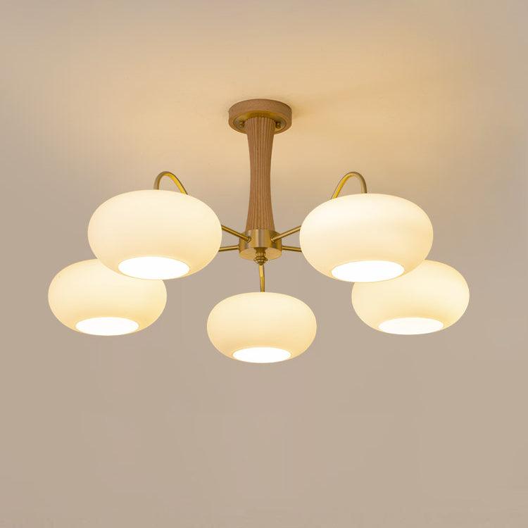 Lustre Candy en Laiton, Bois, Verre et Kaki