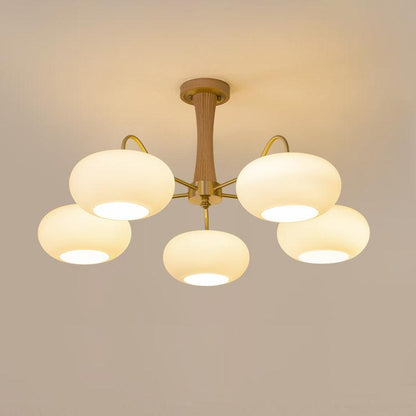 Lustre Candy en Laiton, Bois, Verre et Kaki