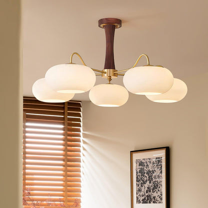 Lustre Candy en Laiton, Bois, Verre et Kaki