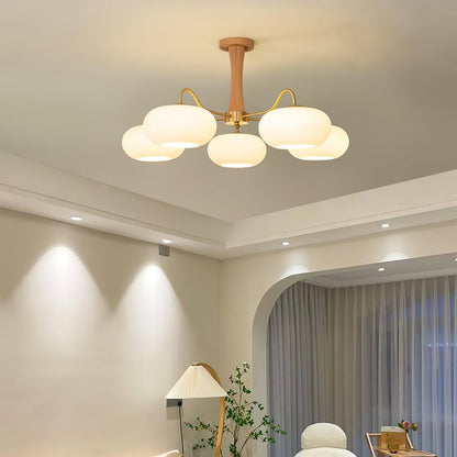 Lustre Candy en Laiton, Bois, Verre et Kaki