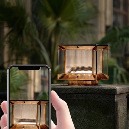 Ray Modern Rectangular Metal Glass Outdoor Lamp, Black/Black-Gold