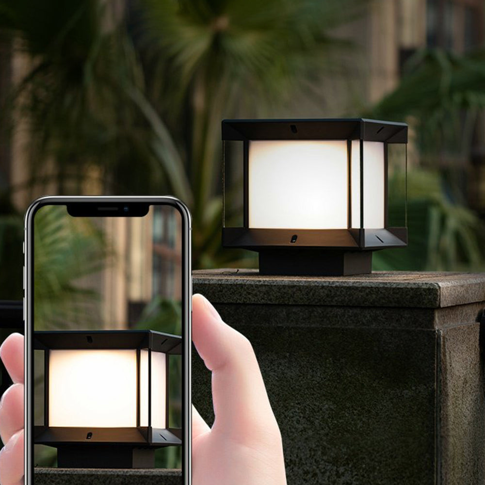 Ray Modern Rectangular Metal Glass Outdoor Lamp, Black/Black-Gold