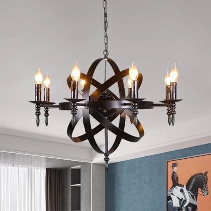 Silva Retro Candle LED Chandelier Metal Glass Black Dining Room