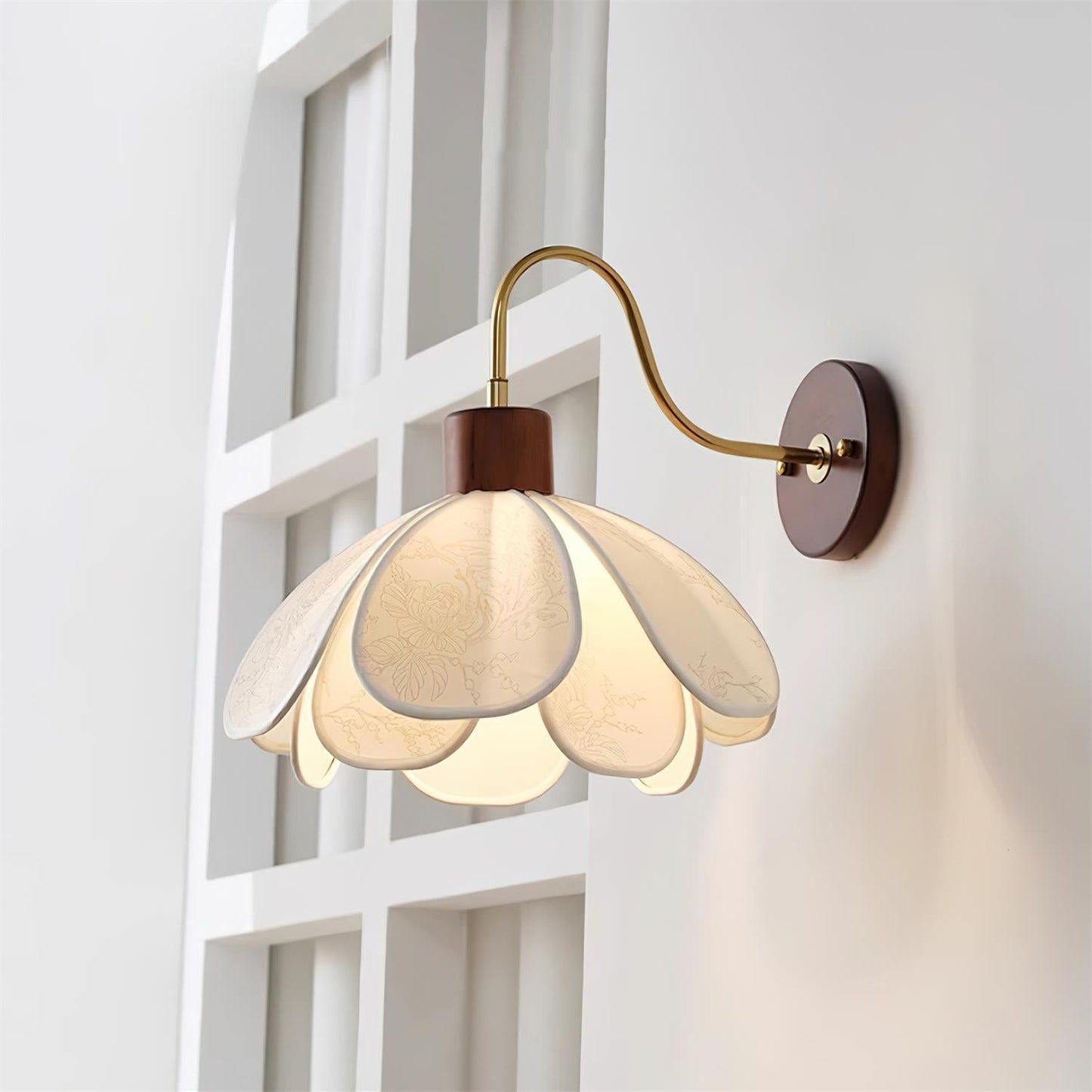 Yuki Wall Lamp Floral Wood Fabirc