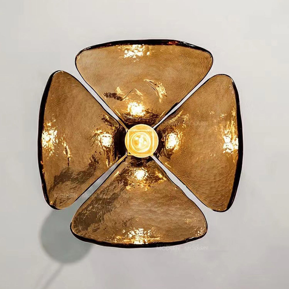 Lampe à suspension rétro en verre faite à la main Arisha, fleur à quatre feuilles