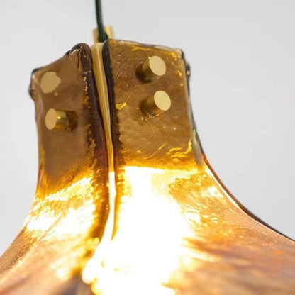 Lampe à suspension rétro en verre faite à la main Arisha, fleur à quatre feuilles